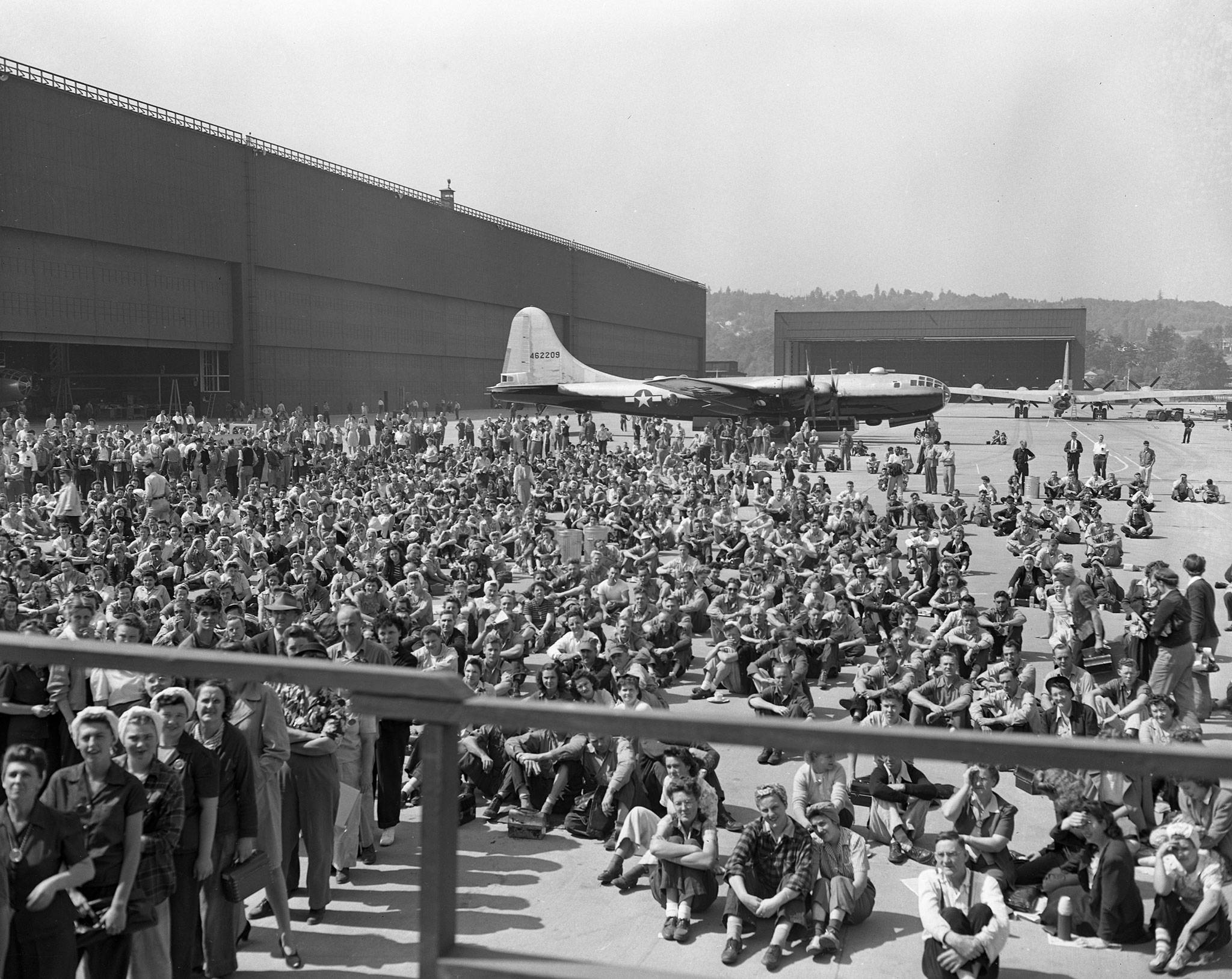 The assembly process at Renton for B-29s used four moving assembly lines. The 1,000 B-29 produced is seen above.