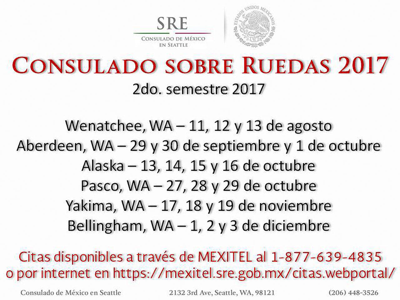 Calendario para el Segundo Semestre del Consulado Sobre Ruedas