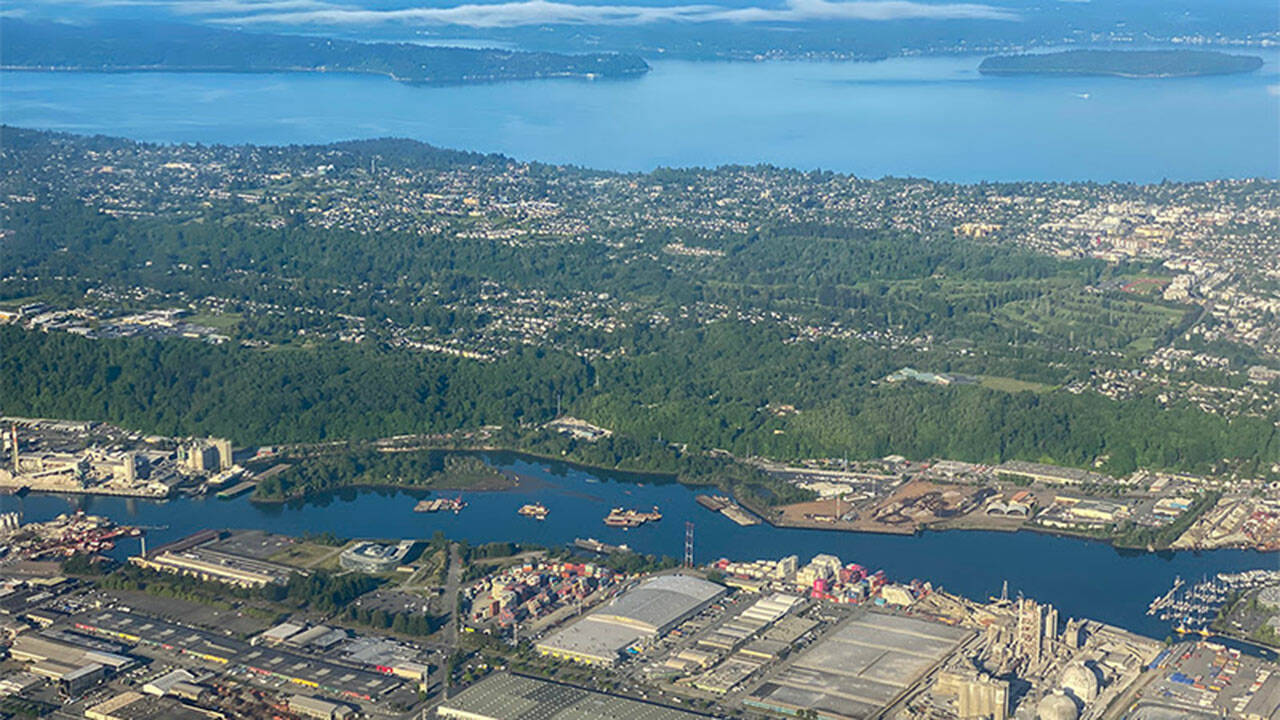 Port of Seattle and Seattle from the air.