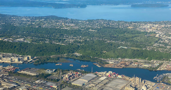 Port of Seattle and Seattle from the air.