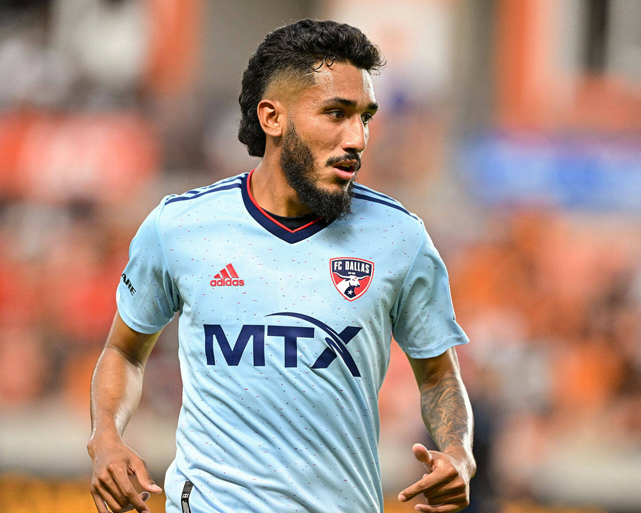 Jul 9, 2022; Houston, Texas, USA; FC Dallas forward Jesus Ferreira (10) in action during the first half against the Houston Dynamo FC at PNC Stadium. Mandatory Credit: Maria Lysaker-Houston Dynamo FC-USA TODAY Sports