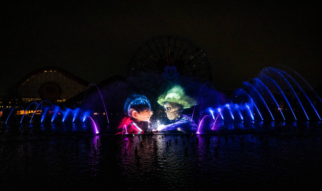 On Jan. 27, 2023, “World of Color – ONE” will debut at Disney California Adventure Park in Anaheim, Calif., as part of the Disney100 anniversary celebration at the Disneyland Resort. This nighttime spectacular by Disney Live Entertainment tells the powerful story of how a single action – like a drop of water – creates a ripple that can grow into a wave of change. Paradise Bay is transformed with a dazzling array of fountains, lighting, lasers, fog and flame effects, harmonized with songs and stories of courageous, loving and inspiring characters who dared to be wavemakers and change the world. (Christian Thompson/Disneyland Resort)