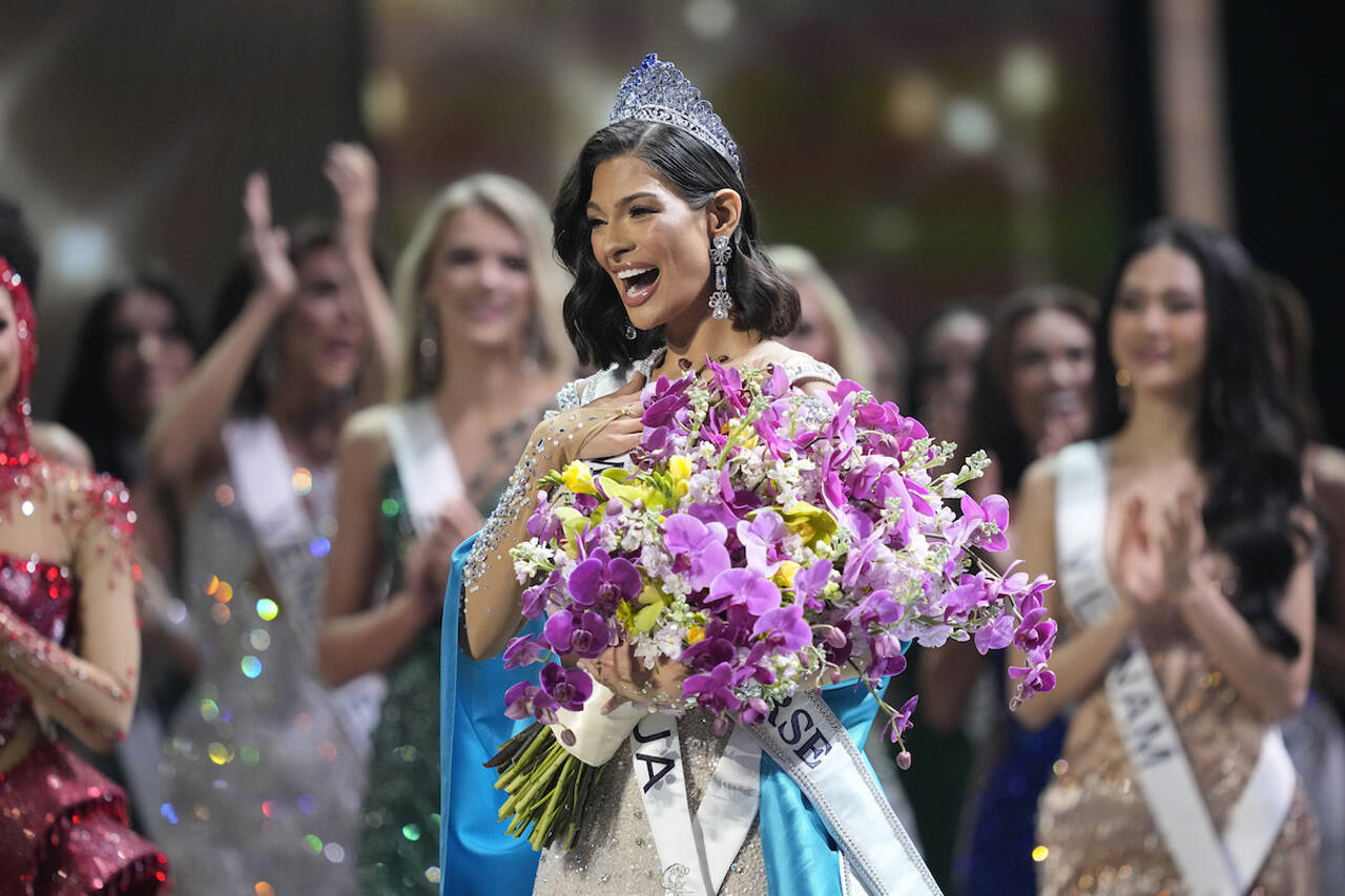 Miss Nicaragua Sheynnis Palacios reacts after being crowned Miss Universe at the 72nd Miss Universe Beauty Pageant in San Salvador, El Salvador, Saturday, Nov. 18, 2023. (AP Photo/Moises Castillo)